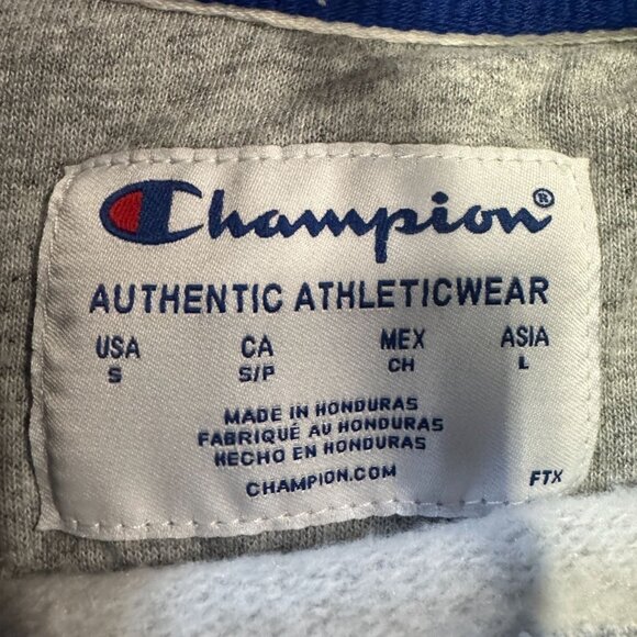 Champions S Grey Pullover Hoodie Kangaroo Pocket Athletic Sweatshirt Spellout - Picture 8 of 13